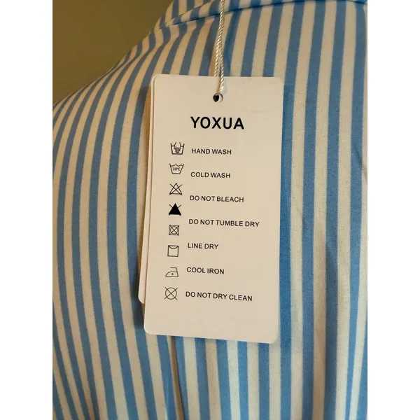 Blue White Striped Maxi Dress Long Sleeve L NWT costal preppy cottage resort boh - Image 8