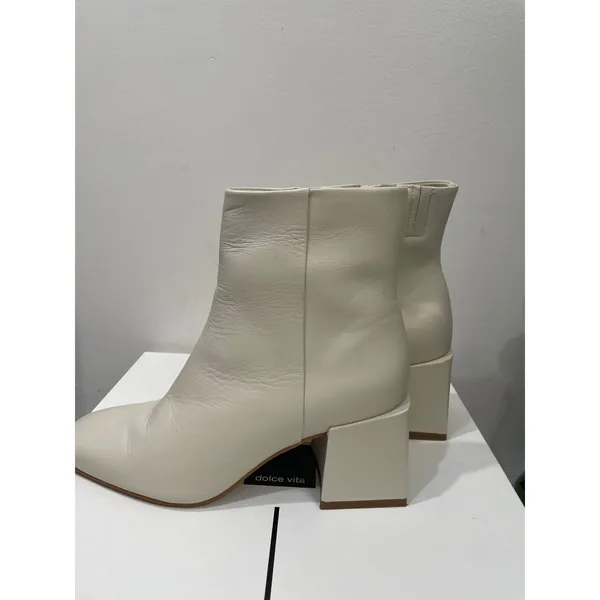 Dolce Vita Imogen H2O Ivory Leather Waterproof Square Toe‎ Block Heel Boots 6 - Image 4