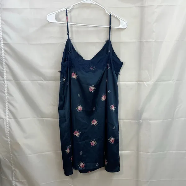 Abercrombie &‎ Fitch women's blue lace floral satin slip lined dress intimates L - Image 7
