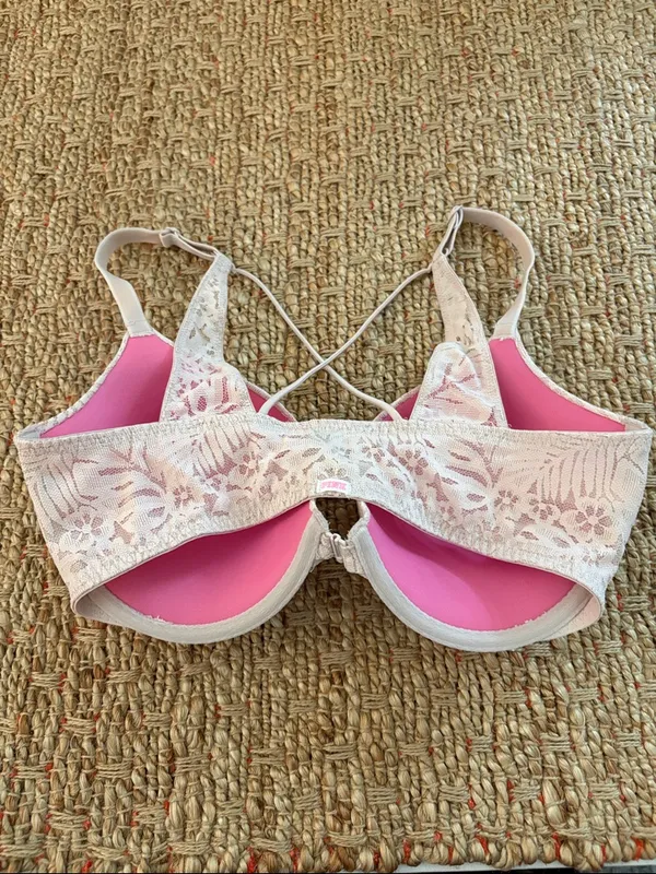 PINK Victoria's Secret Blush Lace Molded Push-Up Bra with Crisscross Straps 38DD - Image 2