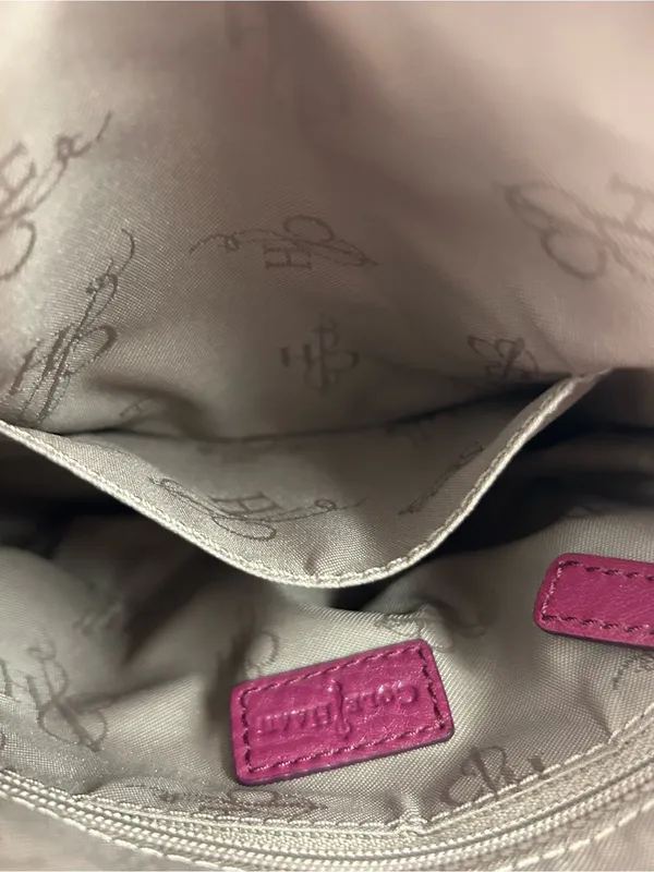 Cole Haan Pebbled Two-Tone Pink Leather Expandable Crossbody Bag - Image 10