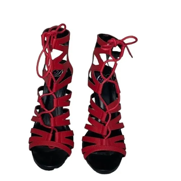 Women's Open Toe Strappy Red Sandals (Size 7) Red - Image 4