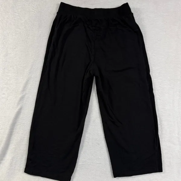 Talbots S Black Ribbed Trim Wide Leg Cropped Lounge Yoga Pants Relaxed Workout - Image 4