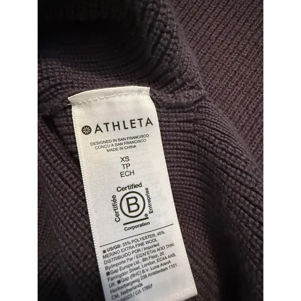 Athleta Womens XS‎ Purple Merino Wool Blend Ribbed V-Neck Raglan Sweater Plum - Image 6