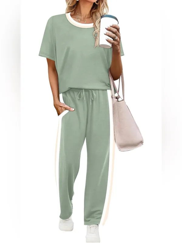 WIHOLL 2 Piece Lounge Sets for Women Matching Set Summer Outfits Short Sleeve To - Image 3