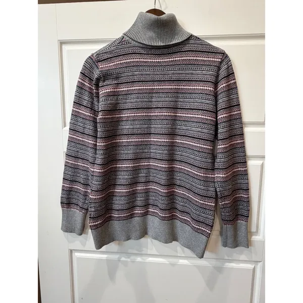 L.L.Bean Gray Fair Isle Turtleneck Sweater Cashmere Blend Large Preppy Gorpcore - Image 6