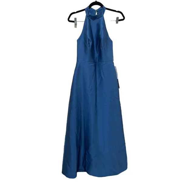 Alfred Sung D772 High‎ Neck Cutout Satin Twill Dress Dusk Blue Size 2 - Image 6