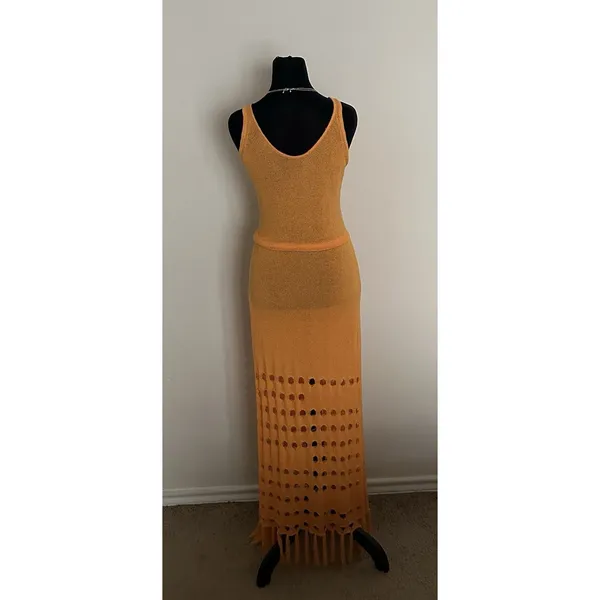 Vici Caliana Tassel Cover-Up Maxi Dress Size L Orange Boho Style Sleeveless EUC - Image 3