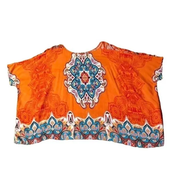 Melissa Paige Blouse Womens L Used Orange Blue - Image 9