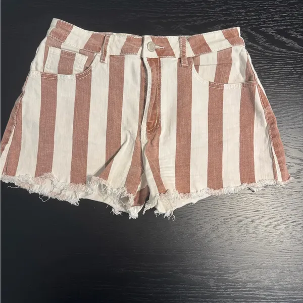 Altar'd State Red and White Striped Jean Shorts - Image 3