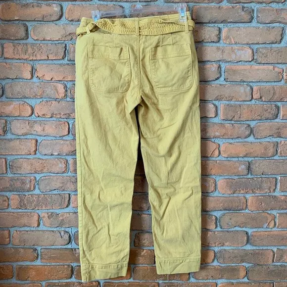 LOFT Belted Pants Womens 0‎ Yellow Straight Leg Casual Career Cropped Ankle Mid - Image 3