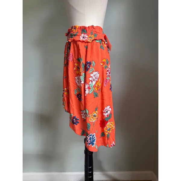 CottonOn Romy Shirred Midi Skirt Lulu Floral Orange Boho High Low M resort y2k b - Image 2
