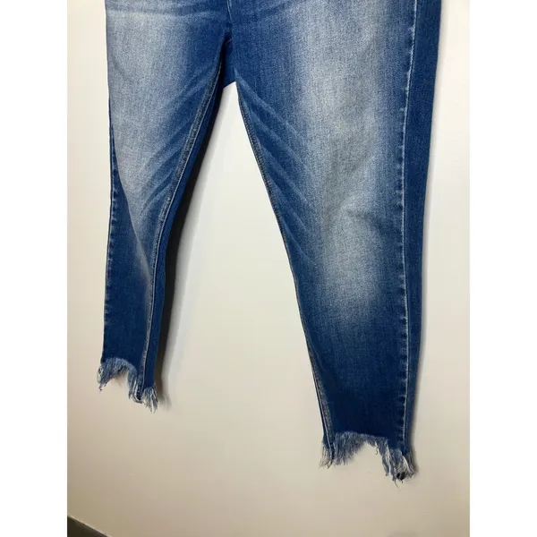 KanCan Kurvy Mid-Rise Ankle Skinny Jeans Womens 30 Blue Frayed Hem Distressed - Image 2