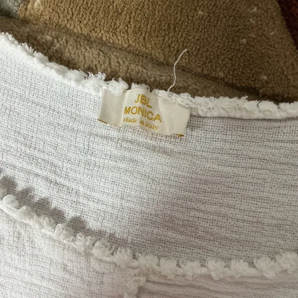 JBL Monica Italian Linen Patchwork Top Womens OS White Boho Frayed Raw Hem Gauze - Image 4