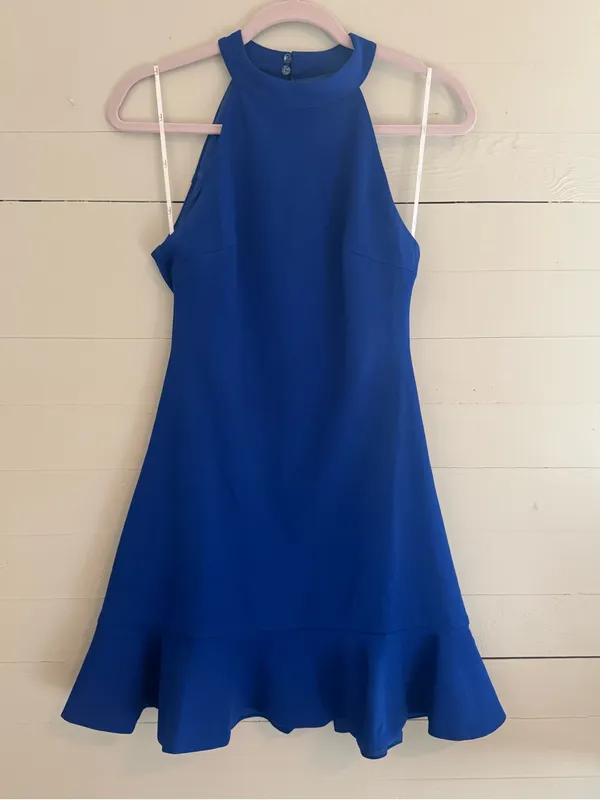 Lulu's Cobalt High-Neck One-Shoulder Fit & Flare Dress - Image 2
