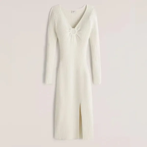 Abercrombie & Fitch O-Ring Cutout Midi Dress Womens XS White Quiet Luxury Fall - Image 14