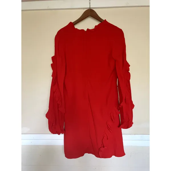 ALEXIS Ceretti Dress in Red Crepe Ruffle Details Long Sleeve No Size FITS SMALL - Image 7