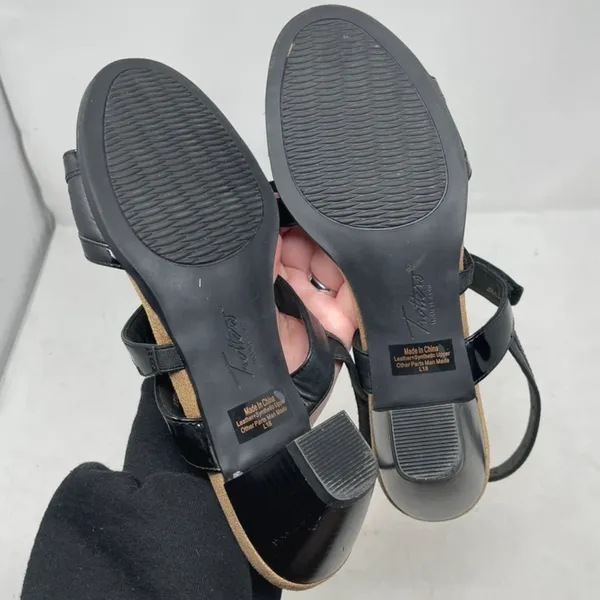 Trotters “Marvie” Black Leather Heeled Hook & Loop Sandals Women’s Size 8.5 Wide - Image 7