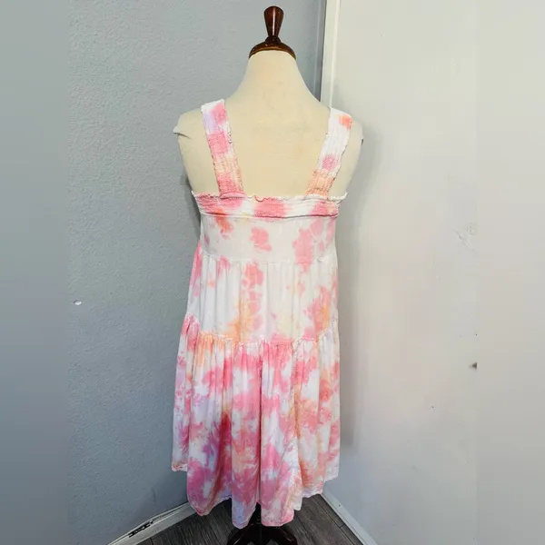 Old Navy Women Pink & White‎ Smocked Tiered Relaxed Fit Maxi Dress Size S - Image 5