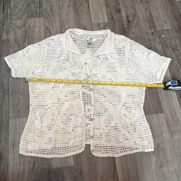 Vintage Outfit 365 Ivory Crochet Knit Button Front Cardigan Top M - Image 3