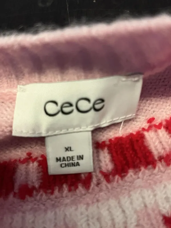 CeCe Sweater Womens XL Pink Fair Isle Hearts Bows Crew Neck Knit Pullover - Image 6