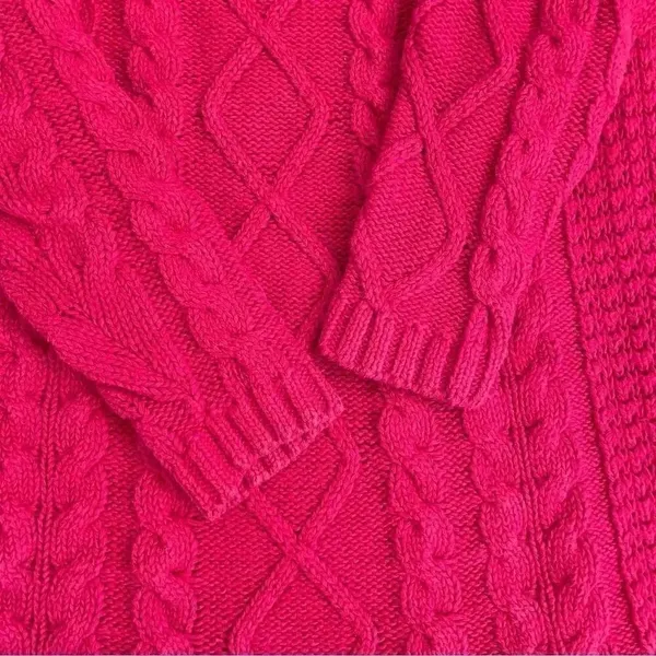 Jennifer Moore Vintage Cotton Red Cable Knit Shoulder Pads Y2K Cozy Sweater SZ M - Image 7