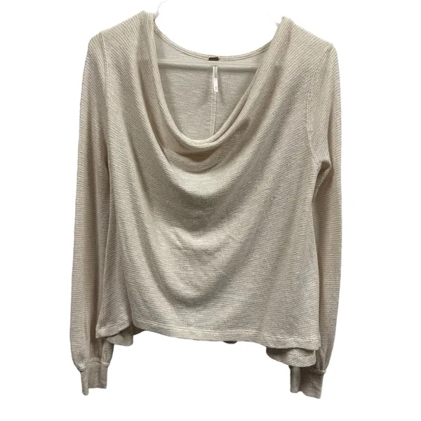 Free People Cream Gold Sparkle Scoop Neck Lightweight Knit Long Sleeve XS - Image 11