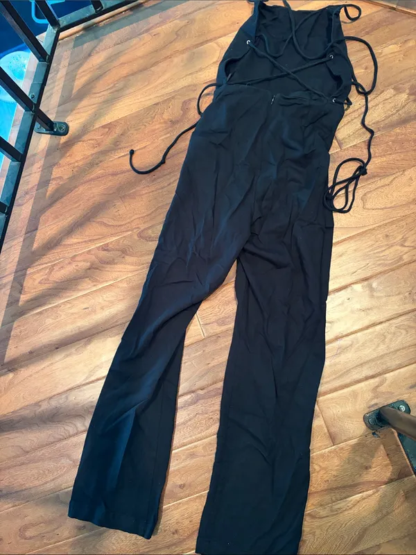 Reformation Oregano Jumpsuit Lace Up Back Linen Black Size 4 - Image 10