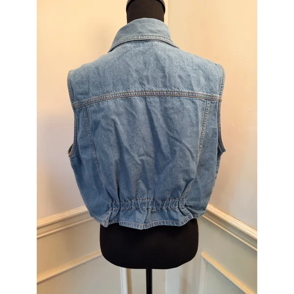Vintage 90s Joyride Medium Wash Denim Zip-Up Utility Vest Grungr Work Wear Cargo - Image 6