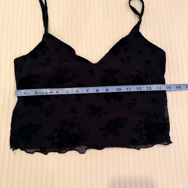 No Boundaries Y2K Black Lace Mesh Lettuce Trim Floral Velvet Women's Cami Size M - Image 8