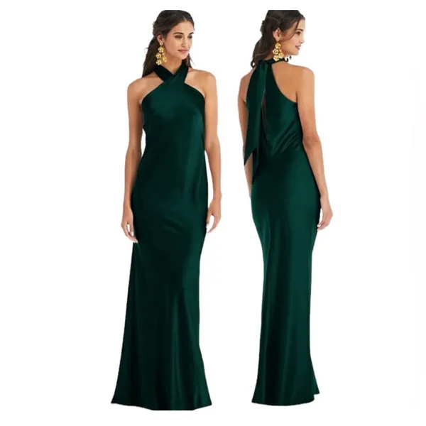 NWT Lovely LB025 twist halter lux charmeuse maxi Dress Evergreen Sz XL $231‎ - Image 3