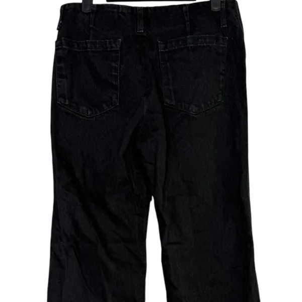 ZARA Mid Rise Wide Flare Leg Full Length Boot Cut Jean 100% Cotton 4 Black #4117 - Image 5