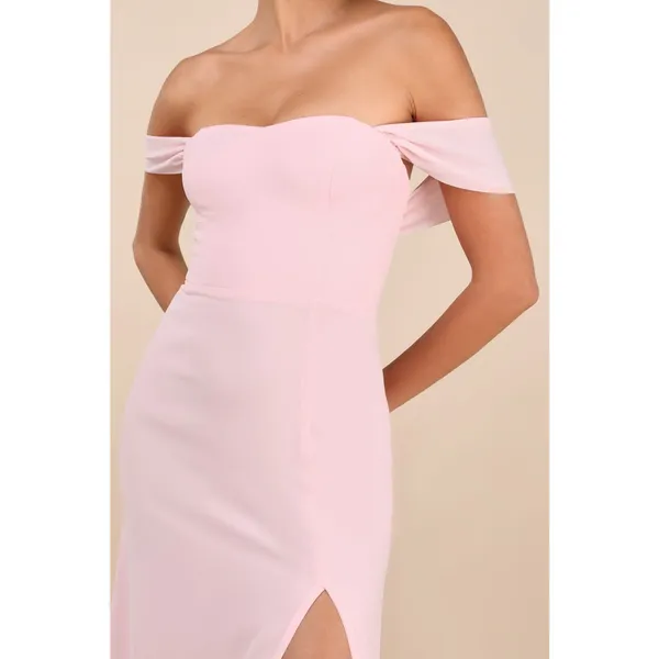 NEW Lulus Magical Magnetism Light Pink Off-the-Shoulder Chiffon Maxi Dress Small - Image 4