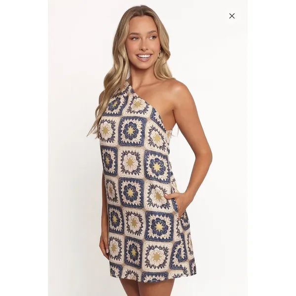 NWT Seven Wonders Rowena One‎ Shoulder Mini Dress XL Celestial Sun Patchwork - Image 4