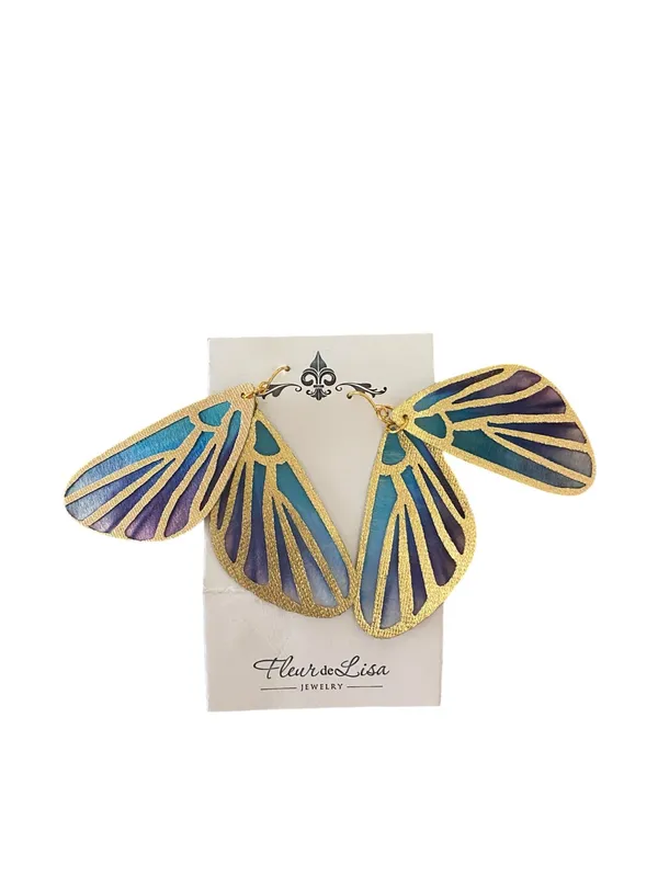 New Fleur de Lisa Statement Earrings ombre wings gold plated Fairy Core Ethereal - Image 5
