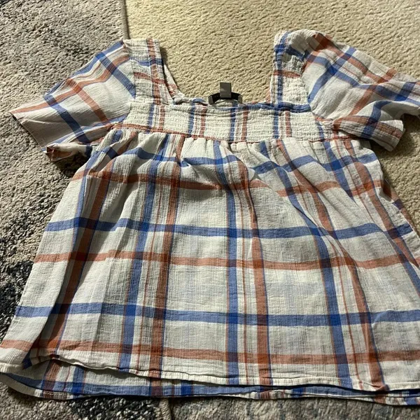 Alexander Jordan Blouse‎ Cream/Multi Plaid, sz M - Image 4