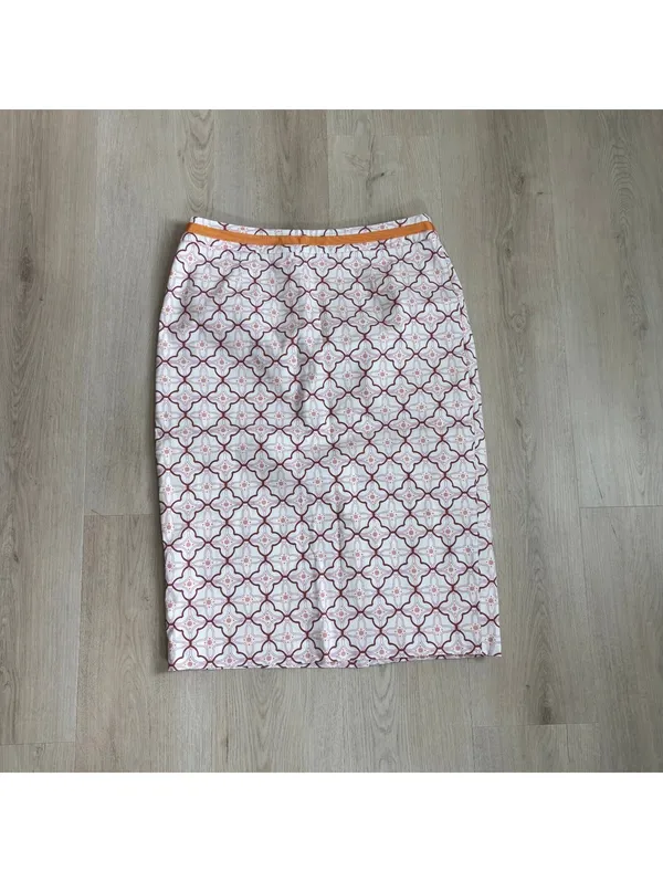 Boden EUC Women's Geo Lattice Print Cream Orange Pencil Skirt Size 8L - Image 2