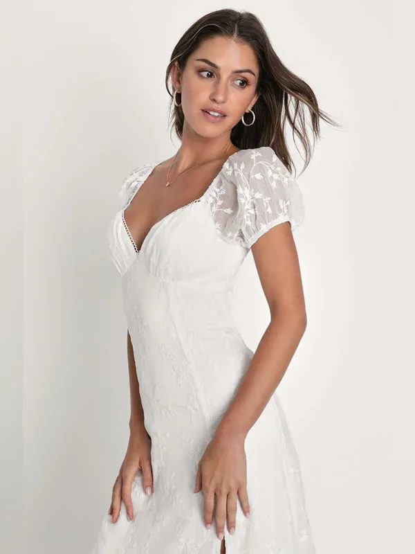 Lulu's Blossoming with Charm White Embroidered Tie-Back Midi Dress - Image 3