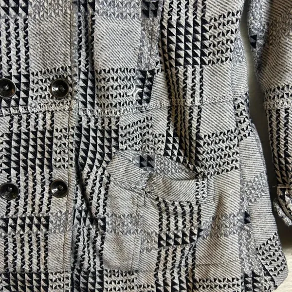 Hurley‎ Women Small Grey Black Plaid Double Breasted Pea Coat Jacket Cotton Knit - Image 2