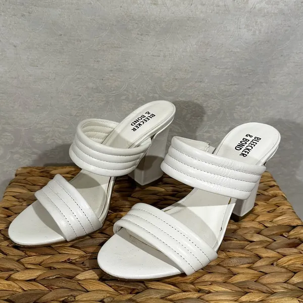 Bleecker & Bond Dorothy Block Heel Sandals White Strappy Slip On Size 6 - Image 4