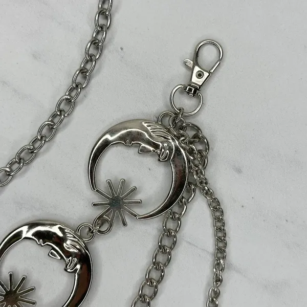 Draped Moon Star Silver Tone Chain Link Belt One Size (OS) ✨ - Image 3