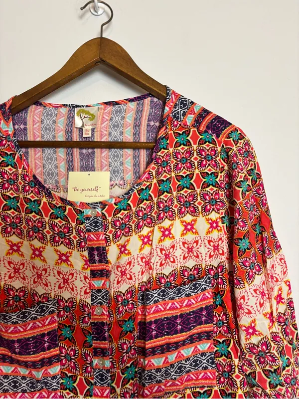 Anthro Fig & Flower Colorful Boho Festival Print Lightweight Tunic Dress - Image 6