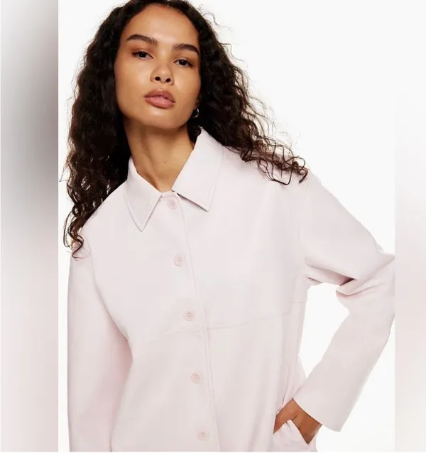 Aritzia Sunday Best Gabby Shirt Jacket Vegan Leather Shirt Jacket Pink - Image 3