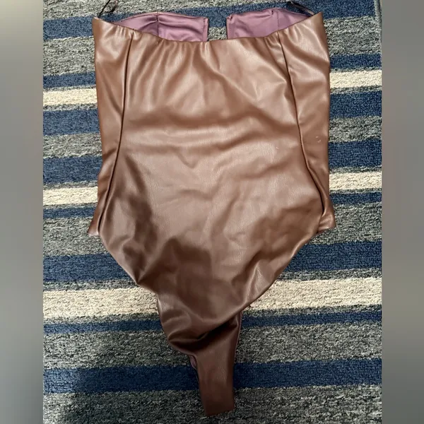 Brown Zara Faux Leather Bodysuit - Image 4