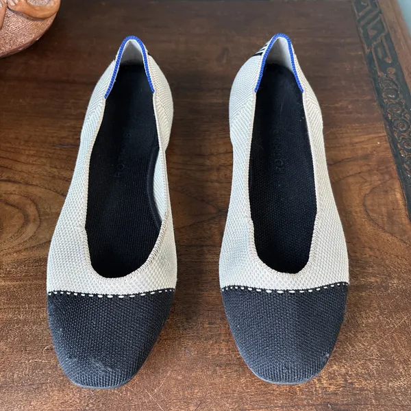 Rothy's Womens The Square Tuxedo Cream Black Knit Cap Toe Slip On Ballet 11.5 - Image 2