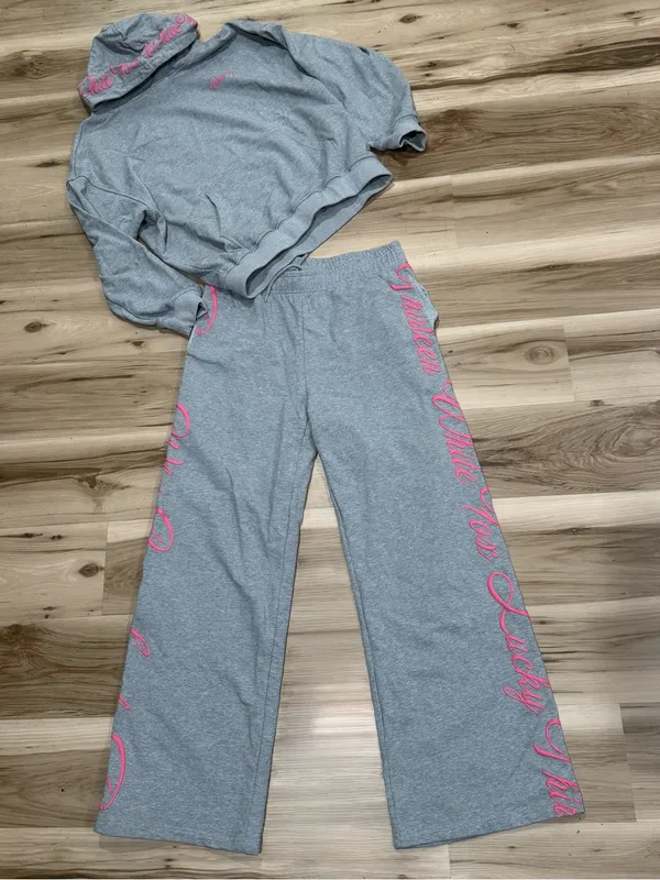 White Fox Lucky Thirteen Shaya Hoodie and Wide Leg Sweatpants Women’s Large - Image 2