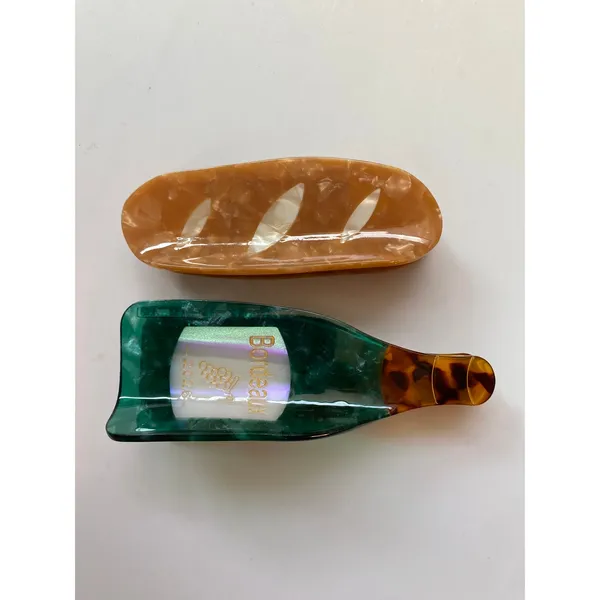 Source Unknown French Baguette & Bordeaux Wine Bottle Claw Clip Set 3-4" - Image 3