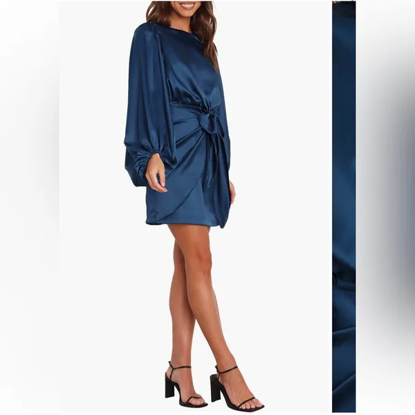 Petal & Pup Opal Tie Waist Long Sleeve Satin Minidress - Image 4