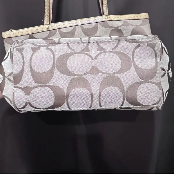 Coach 12428 Tan Signature Print Fabric Tan Patent Leather Trim Tote Bag - Image 3