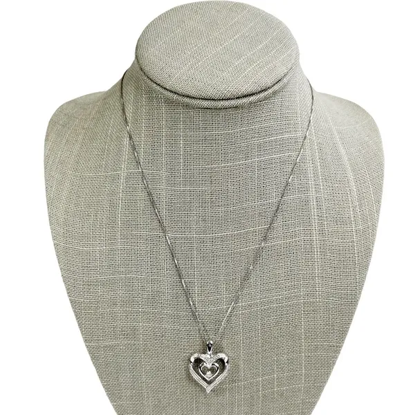 Diamond Double Heart Sterling Silver Box Chain Pendant Necklace - Image 4